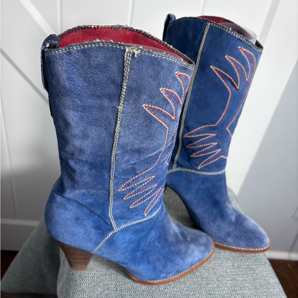 Nine West Blue Suede Heeled Boots - Picture 3 of 10